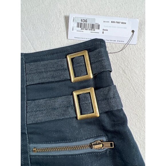 NWT VTG Worthington Womens Size 6 Charcoal Denim Pencil Skirt Side Belt Zippers - Picture 10 of 14